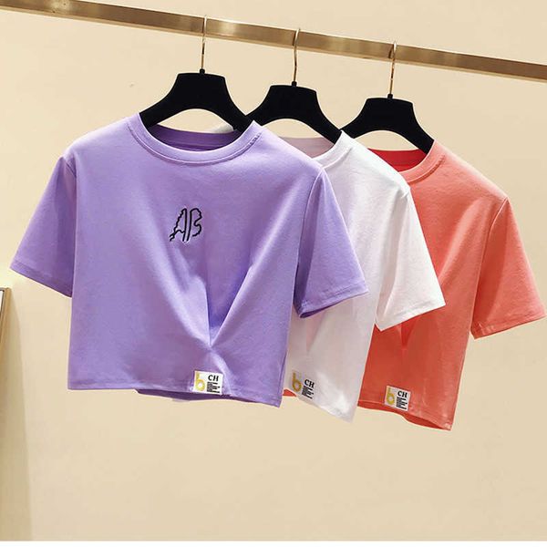 design 2096# super fire short-sleeved t-shirt summer women's fashion trendy navel short half-collar self-cultivation al 210706, White
design 2096# super fire short-sleeved t-shirt summer women's fashion trendy navel short half-collar self-cultivation al 210706, White