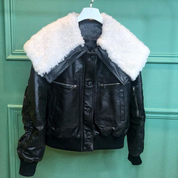 women's leather & faux women winter coat casual short genuine jacket natural real fur collar 90% white duck down fillers + fn00, Black
women's leather & faux women winter coat casual short genuine jacket natural real fur collar 90% white duck down fillers + fn00, Black