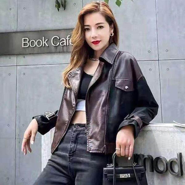 women's jackets stitching leather coat female spring 2021 short korean version of the loose universal motorcycle pu jacket trend, Black;brown
women's jackets stitching leather coat female spring 2021 short korean version of the loose universal motorcycle pu jacket trend, Black;brown