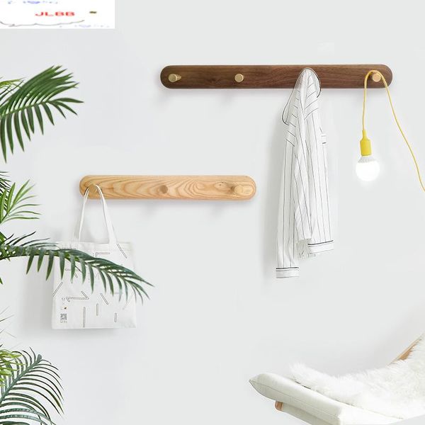 nordic coat hook solid wood metal rear door hanger walnut entrance bedroom wall hook log household key bag shelf wall hanger