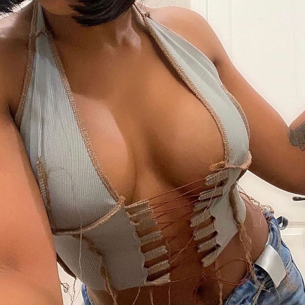 fashion crop t shirt for women halter backless deep v neck hollow out lace up ribbed tank c83-be10, White
fashion crop t shirt for women halter backless deep v neck hollow out lace up ribbed tank c83-be10, White