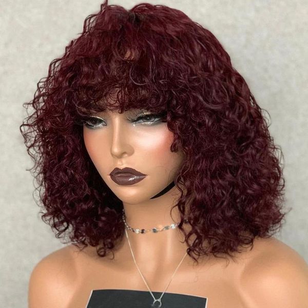 hair bulks 99j water wave human with bangs brown full machine made short curly bob 180% density glueless lace, Black
hair bulks 99j water wave human with bangs brown full machine made short curly bob 180% density glueless lace, Black