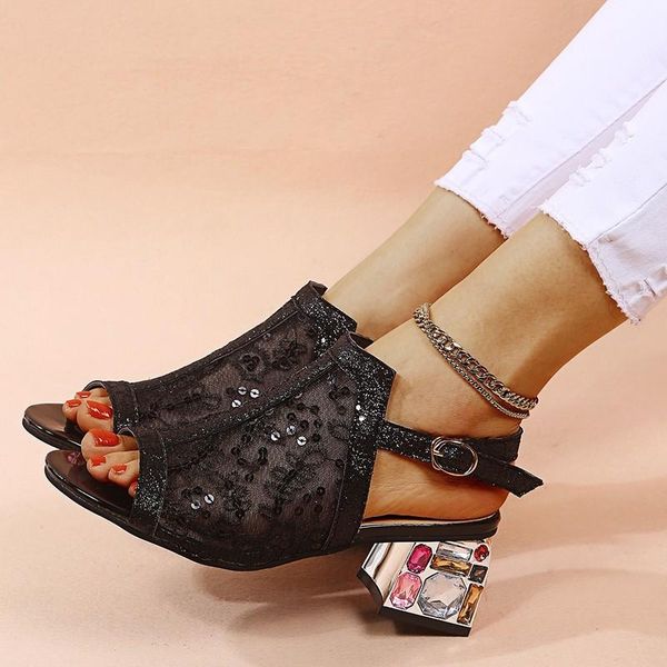 european and american fashion ladies sandals summer 2021 mesh fish mouth women's shoes rhinestone thick high heel women sandals, Black
european and american fashion ladies sandals summer 2021 mesh fish mouth women's shoes rhinestone thick high heel women sandals, Black