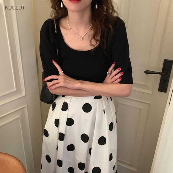 skirts korean chic temperament round neck solid short sleeve t-shirt + high waist contrast pleated skirt, Black
skirts korean chic temperament round neck solid short sleeve t-shirt + high waist contrast pleated skirt, Black
