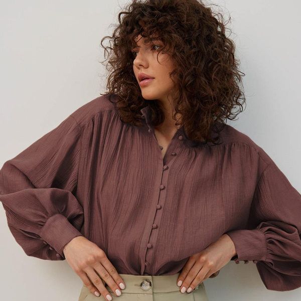 women's blouses & shirts arrival autumn women loose lantern sleeve solid color folds blouse, White
women's blouses & shirts arrival autumn women loose lantern sleeve solid color folds blouse, White