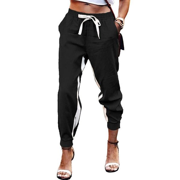 women casual side stripe pockets drawstring ankle tied pants sweatpants trousers, Black;white
women casual side stripe pockets drawstring ankle tied pants sweatpants trousers, Black;white