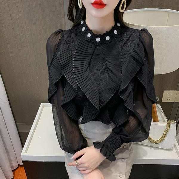 women's blouses & shirts korean fashion ruffle elegant blouse shirt womens and lace sweet blusas mujer de moda 2022, White
women's blouses & shirts korean fashion ruffle elegant blouse shirt womens and lace sweet blusas mujer de moda 2022, White