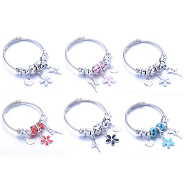 link, chain stainless steel fashion crystal heart charms bracelets bangles silver color petal love fairy pendant bracelet jewelry for women, Black 
link, chain stainless steel fashion crystal heart charms bracelets bangles silver color petal love fairy pendant bracelet jewelry for women, Black