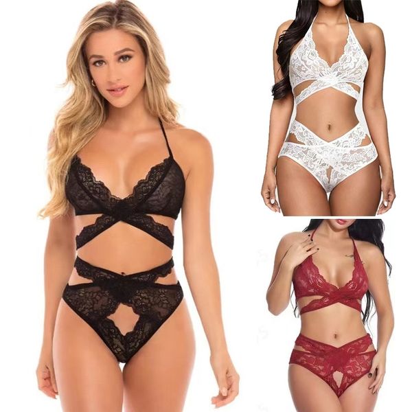 women's lace three-point one-piece transparent temptation pajamas large underwear set, Black;white
women's lace three-point one-piece transparent temptation pajamas large underwear set, Black;white
