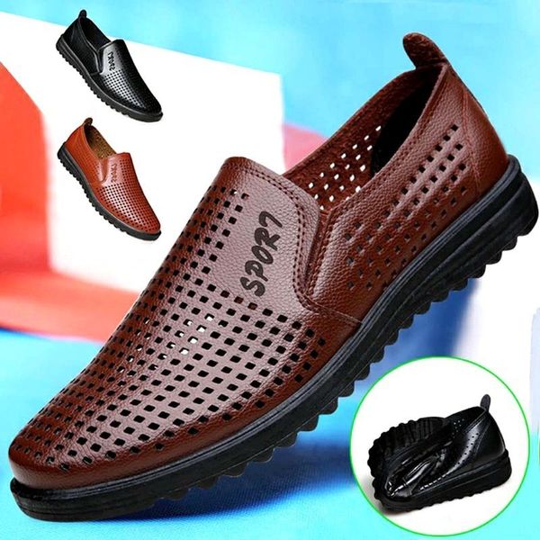 hollow men casual cool leather gat father boss shoes sandals, Black 
hollow men casual cool leather gat father boss shoes sandals, Black