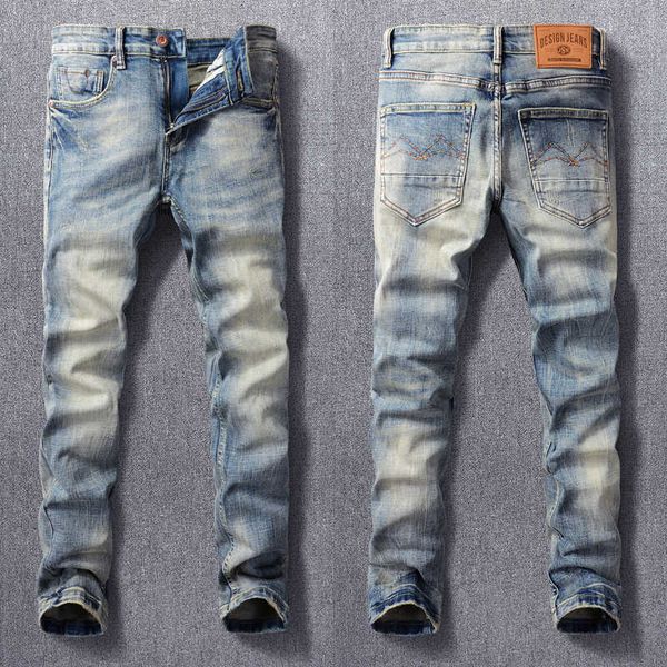 european vintage fashion men jeans retro blue elastic slim fit ripped designer casual cotton denim pants 4zax
european vintage fashion men jeans retro blue elastic slim fit ripped designer casual cotton denim pants 4zax
