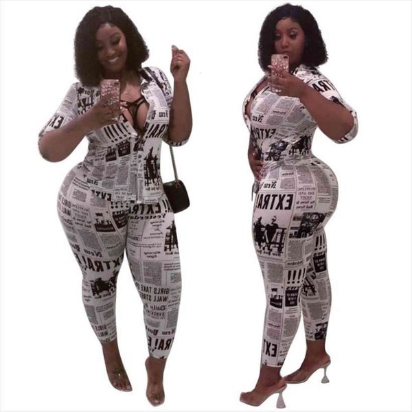 plus size newspaper printing women tracksuits casual two piece set spring turn down collar single breasted shirts skinny pants outfits, Gray
plus size newspaper printing women tracksuits casual two piece set spring turn down collar single breasted shirts skinny pants outfits, Gray