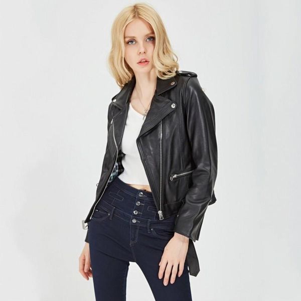women's leather & faux women classic biker style genuine jacket belted slim fit short outwear casual female motor windproof sheepskin, Black
women's leather & faux women classic biker style genuine jacket belted slim fit short outwear casual female motor windproof sheepskin, Black