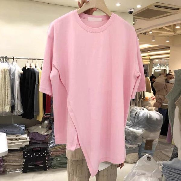 women's t-shirt south korea dongdamen 2021 summer loose casual irregular design solid short sleeve, White
women's t-shirt south korea dongdamen 2021 summer loose casual irregular design solid short sleeve, White