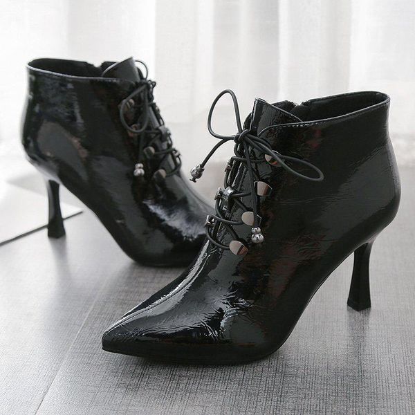 boots 2021 fashion short women shoes pointed toe pu high heels autumn lace-up ankle for pumps1, Black
boots 2021 fashion short women shoes pointed toe pu high heels autumn lace-up ankle for pumps1, Black