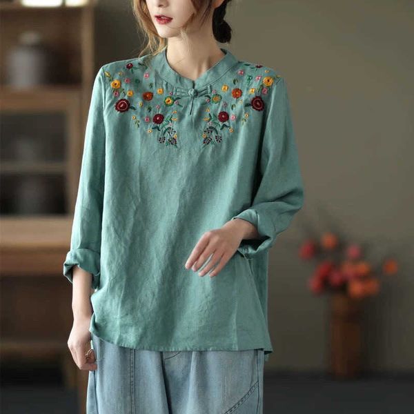 hemp cotton and embroidered blouse women's 2021 spring floral long sleeve t-shirt large coil button top, White
hemp cotton and embroidered blouse women's 2021 spring floral long sleeve t-shirt large coil button top, White