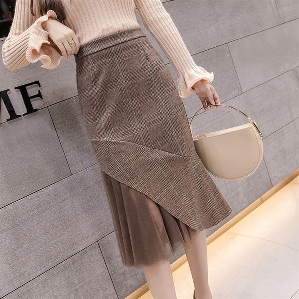 women skirts woolen midi plaid skirt autumn winter vintage ol office lady mesh stitching high waist skirt 210311, Black
women skirts woolen midi plaid skirt autumn winter vintage ol office lady mesh stitching high waist skirt 210311, Black