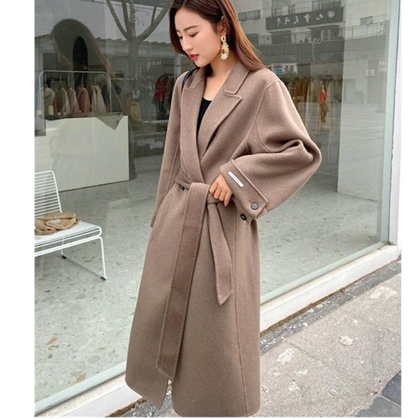 women's wool & blends autumn winter fashion mid-length lapel long-sleeved waist wide loose double-sided cashmere coat trend h424, Black
women's wool & blends autumn winter fashion mid-length lapel long-sleeved waist wide loose double-sided cashmere coat trend h424, Black