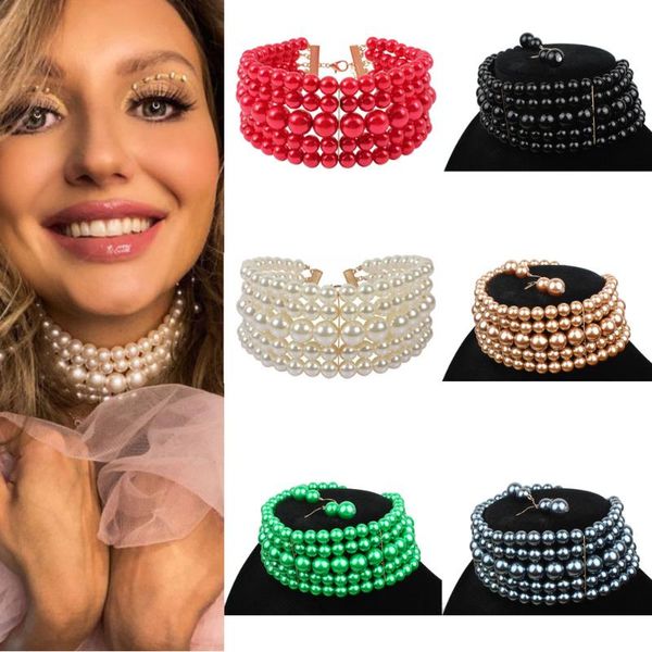 earrings & necklace most women jewelry 2021 multi layer imitation pearls choker neck 6 colors sets, Silver
earrings & necklace most women jewelry 2021 multi layer imitation pearls choker neck 6 colors sets, Silver