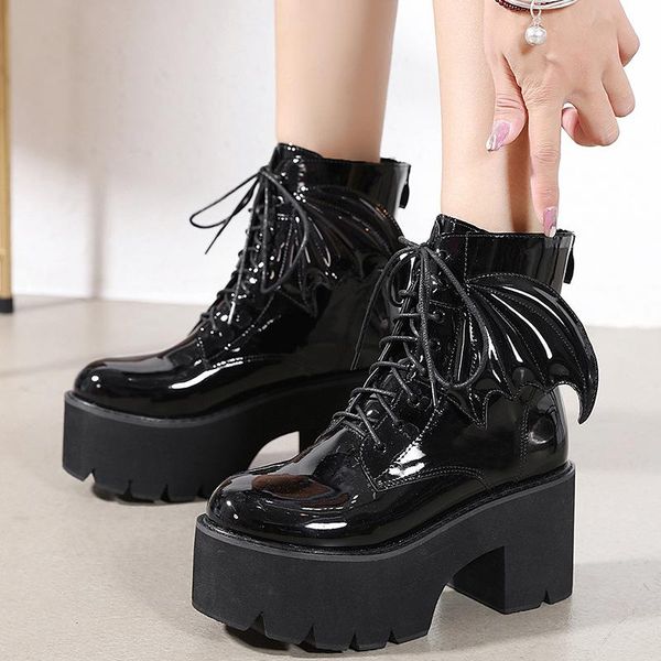 boots fashion angel wing ankle high heels patent leather womens platform punk gothic model shoes prefect, Black
boots fashion angel wing ankle high heels patent leather womens platform punk gothic model shoes prefect, Black
