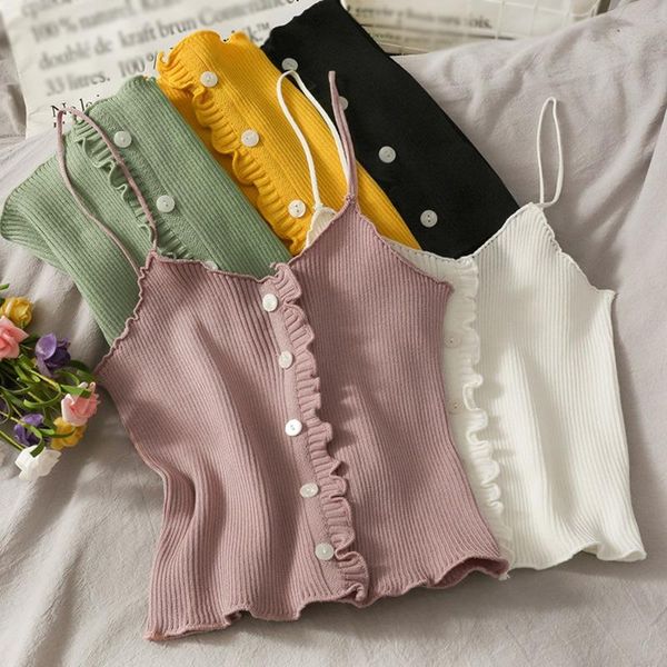 women's tanks & camis slim knitted camisole women solid color tank korean fashion button, White
women's tanks & camis slim knitted camisole women solid color tank korean fashion button, White