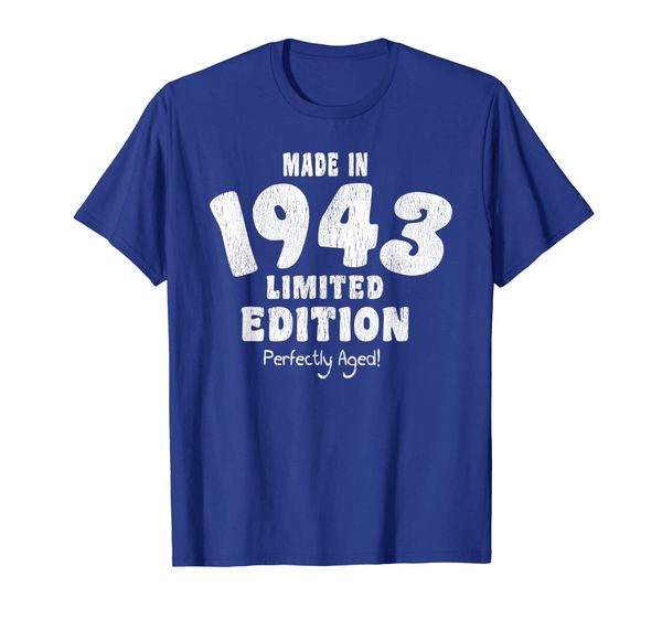 76th birthday gift distressed text 1943 t-shirt design, White;black