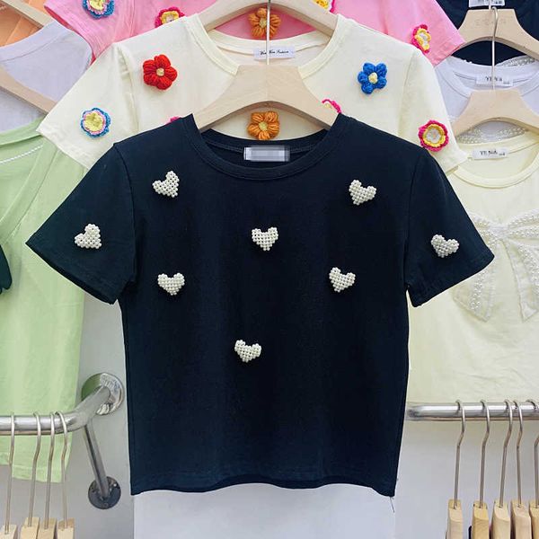 women's t-shirt heavy korean version nail pearl short female sleeve love thin waist midriff-baring t ly3k, White
women's t-shirt heavy korean version nail pearl short female sleeve love thin waist midriff-baring t ly3k, White