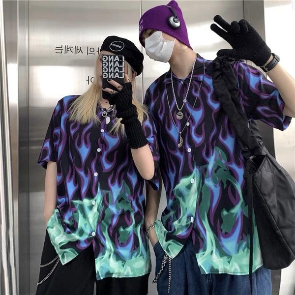 men's casual shirts american style ins printing trend hip hop flame short sleeve loose design sense minority shirt, White;black
men's casual shirts american style ins printing trend hip hop flame short sleeve loose design sense minority shirt, White;black