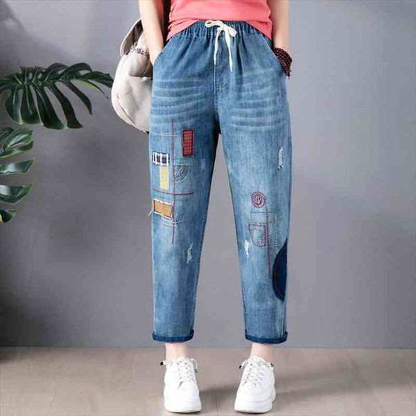 9268 women spring summer fashion embroidery patchwork ankle length jeans office lady scratching vintage casual harem denim pants, Blue
9268 women spring summer fashion embroidery patchwork ankle length jeans office lady scratching vintage casual harem denim pants, Blue