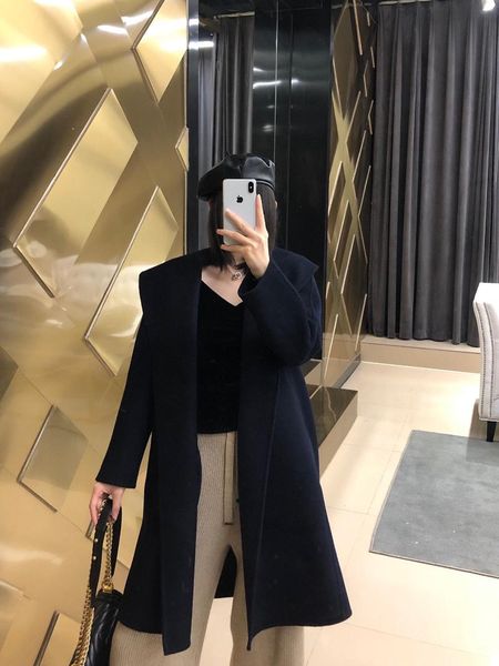 women's wool & blends designer's version 2021 spring and autumn double-sided coat lapel waist slim fit mid-length winter, Black
women's wool & blends designer's version 2021 spring and autumn double-sided coat lapel waist slim fit mid-length winter, Black