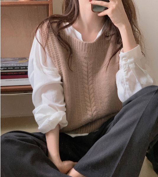 korean twist sweater women's autumn winter 2021 versatile round neck loose and thin pullover sleevels knitted vt, Black;white
korean twist sweater women's autumn winter 2021 versatile round neck loose and thin pullover sleevels knitted vt, Black;white