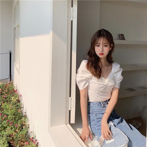 women's blouses & shirts herstory women 2021 summer purple puff sleeve crop vintage v-neck bow design elegant shirt korean ladies sexy, White
women's blouses & shirts herstory women 2021 summer purple puff sleeve crop vintage v-neck bow design elegant shirt korean ladies sexy, White