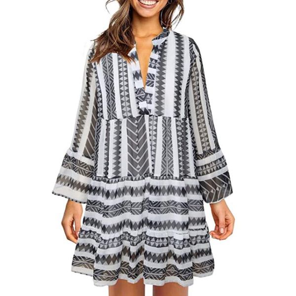 women dress long-sleeved v-neck printed mini skirt with loose hem a-line dresses casual fashion side slits loose fit sweaters, Black;gray
women dress long-sleeved v-neck printed mini skirt with loose hem a-line dresses casual fashion side slits loose fit sweaters, Black;gray