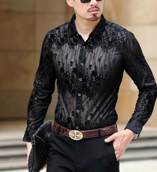 men's dress shirts transparent men shirt lace silk for male see through mesh business casual club party prom chemise homme 3xl, White;black
men's dress shirts transparent men shirt lace silk for male see through mesh business casual club party prom chemise homme 3xl, White;black