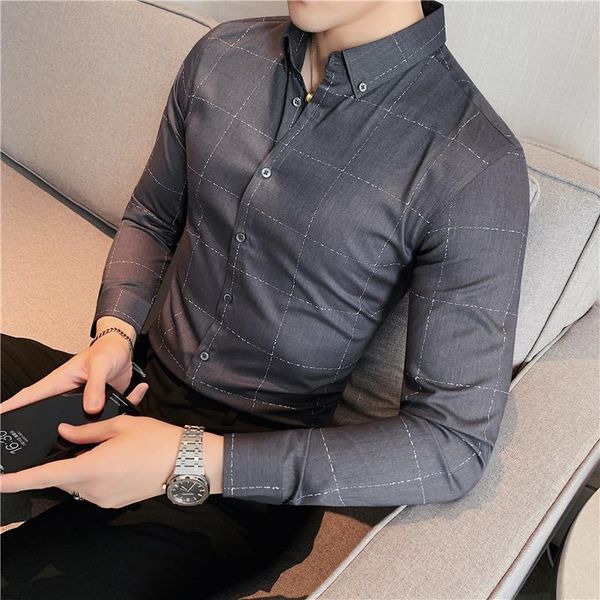 men's casual shirts 2021 autumn plaid men business dress shirt long sleeve slim social office chemise homme streetwear clothing, White;black
men's casual shirts 2021 autumn plaid men business dress shirt long sleeve slim social office chemise homme streetwear clothing, White;black