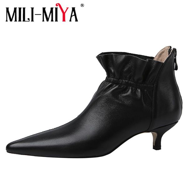 boots mili-miya kitten heels women ankle cow leather ruffles zipper fashion autumn winter prom shoes, Black
boots mili-miya kitten heels women ankle cow leather ruffles zipper fashion autumn winter prom shoes, Black