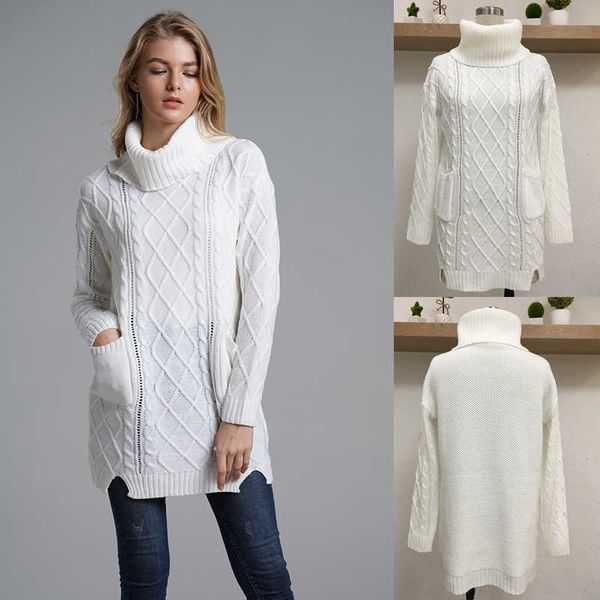 women's sweater winter solid color loose warm high collar pullover fashion long casual 210527, White;black
women's sweater winter solid color loose warm high collar pullover fashion long casual 210527, White;black