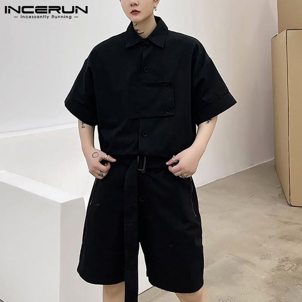 men's shorts incerun 2021 fashion men rompers solid lapel short sleeve casual loose jumpsuits button streetwear pockets cargo overalls, White;black
men's shorts incerun 2021 fashion men rompers solid lapel short sleeve casual loose jumpsuits button streetwear pockets cargo overalls, White;black