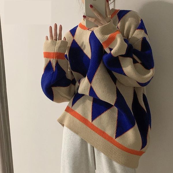 argyle printed woman's sweaters korean knitwear japanese style jumer feme oversized winter autumn 2021 knitted pullovers, White;black
argyle printed woman's sweaters korean knitwear japanese style jumer feme oversized winter autumn 2021 knitted pullovers, White;black