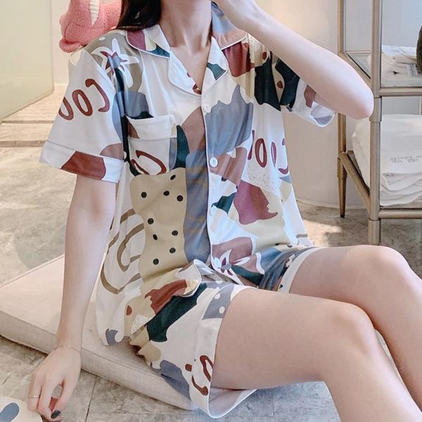 2 pcs/set women pajamas set cute print short sleeve and shorts casual comfortable lady home sleepwear suit homewear, Black;red
2 pcs/set women pajamas set cute print short sleeve and shorts casual comfortable lady home sleepwear suit homewear, Black;red