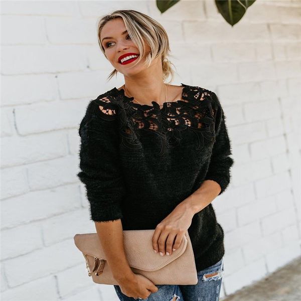women's sweaters women long sleeve knitted black sweater jumper pullover autumn ladies solid color lace slash neck blouse casual size, White;black
women's sweaters women long sleeve knitted black sweater jumper pullover autumn ladies solid color lace slash neck blouse casual size, White;black