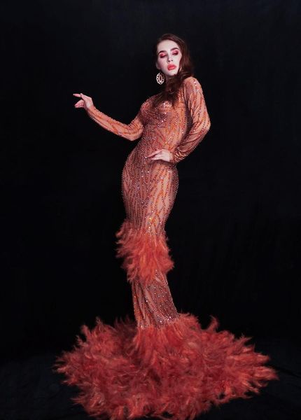 elastic orange feather bodycon trumpet dj party dress singing costumes dmqm, White
elastic orange feather bodycon trumpet dj party dress singing costumes dmqm, White