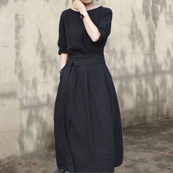 women dress summer 2021 new bohemian retro dresses solid color o-neck banquet dress black cotton linen elegant women's dress 210316, Black;gray
women dress summer 2021 new bohemian retro dresses solid color o-neck banquet dress black cotton linen elegant women's dress 210316, Black;gray