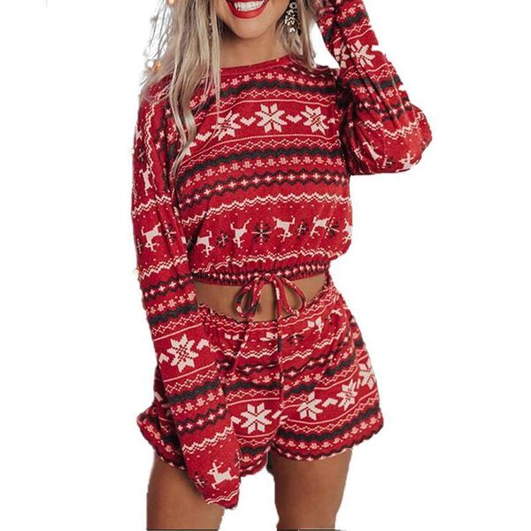 women christmas pajamas sets printed full length regular sleeve round neck pullover drawstring decorated shorts set, Black;red
women christmas pajamas sets printed full length regular sleeve round neck pullover drawstring decorated shorts set, Black;red