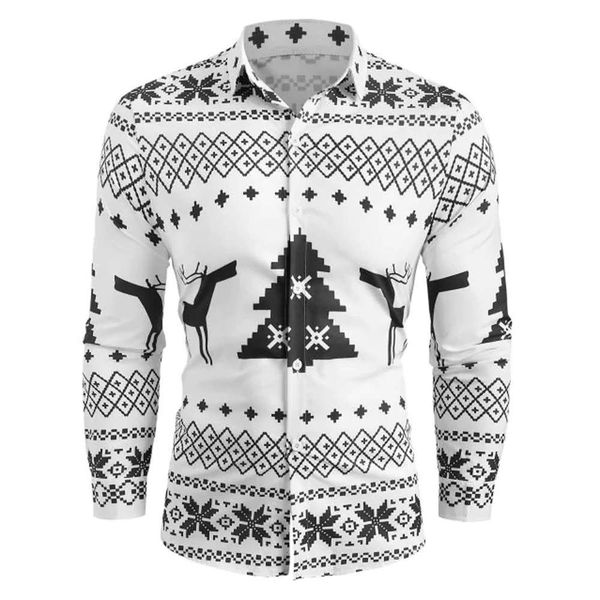 men's printed long sleeve shirt, White;black