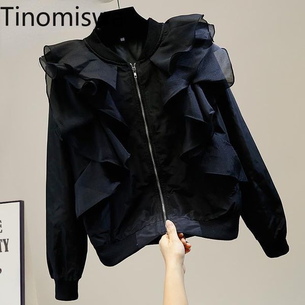 women's jackets tinomiswa ruffle patchwork women zip-up long sleeve loose coats korean fashion autumn chic clothes outerwear, Black;brown
women's jackets tinomiswa ruffle patchwork women zip-up long sleeve loose coats korean fashion autumn chic clothes outerwear, Black;brown