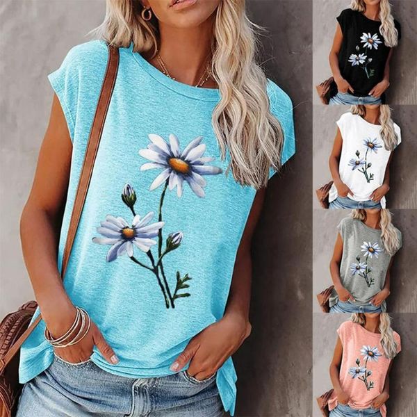 women's t-shirt women t shirt short sleeve simple o neck flower print summer streetwear outdoor casual loose tees, White 
women's t-shirt women t shirt short sleeve simple o neck flower print summer streetwear outdoor casual loose tees, White