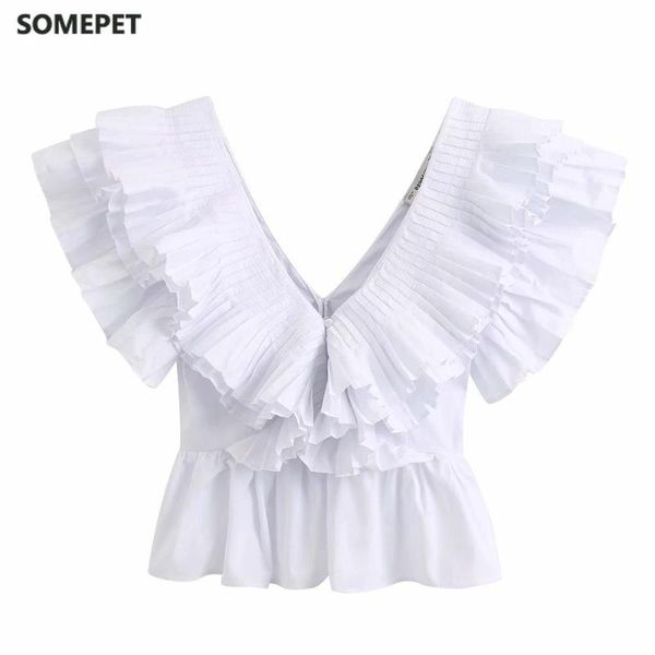 women's blouses & shirts women solid v neck pleated ruffles casual white smock blouse ladies chic butterfly sleeve poplin femininas shi
women's blouses & shirts women solid v neck pleated ruffles casual white smock blouse ladies chic butterfly sleeve poplin femininas shi