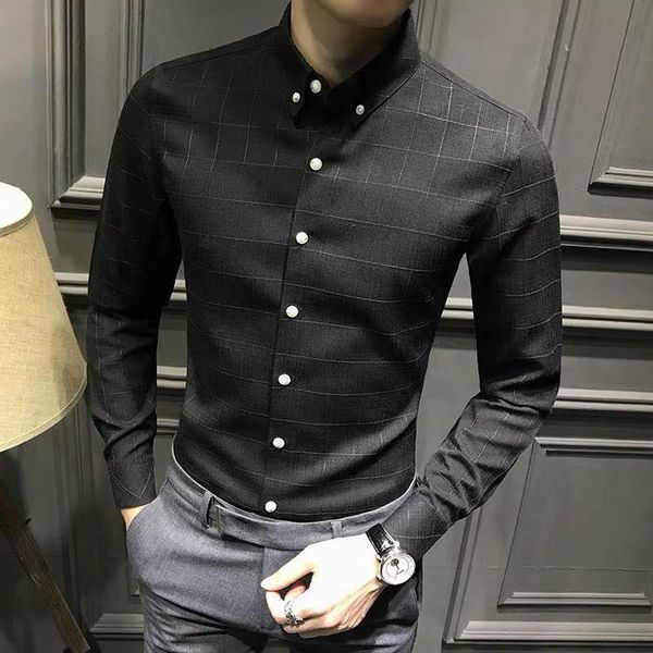 men's casual shirts spring men autumn plaid fashion business man long sleeve slim fit social party blouses o234, White;black
men's casual shirts spring men autumn plaid fashion business man long sleeve slim fit social party blouses o234, White;black