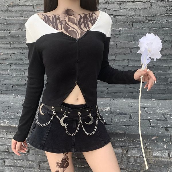 harajuku black white patchwork gothic streetwear fitness long sleeve t shirt women casual hollow out
harajuku black white patchwork gothic streetwear fitness long sleeve t shirt women casual hollow out